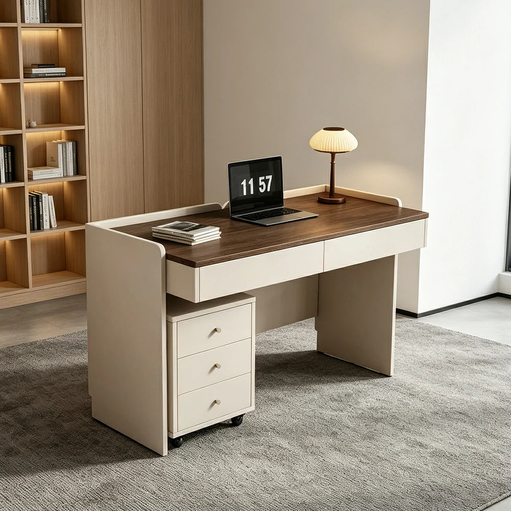 LIVARA 140cm Multi-Functional Solid Wood Desk with Drawer & Side Cabinet for Bedroom, Study Room & Home Office
