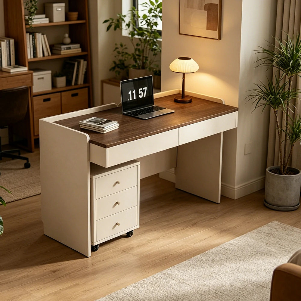 LIVARA 140cm Multi-Functional Solid Wood Desk with Drawer & Side Cabinet for Bedroom, Study Room & Home Office