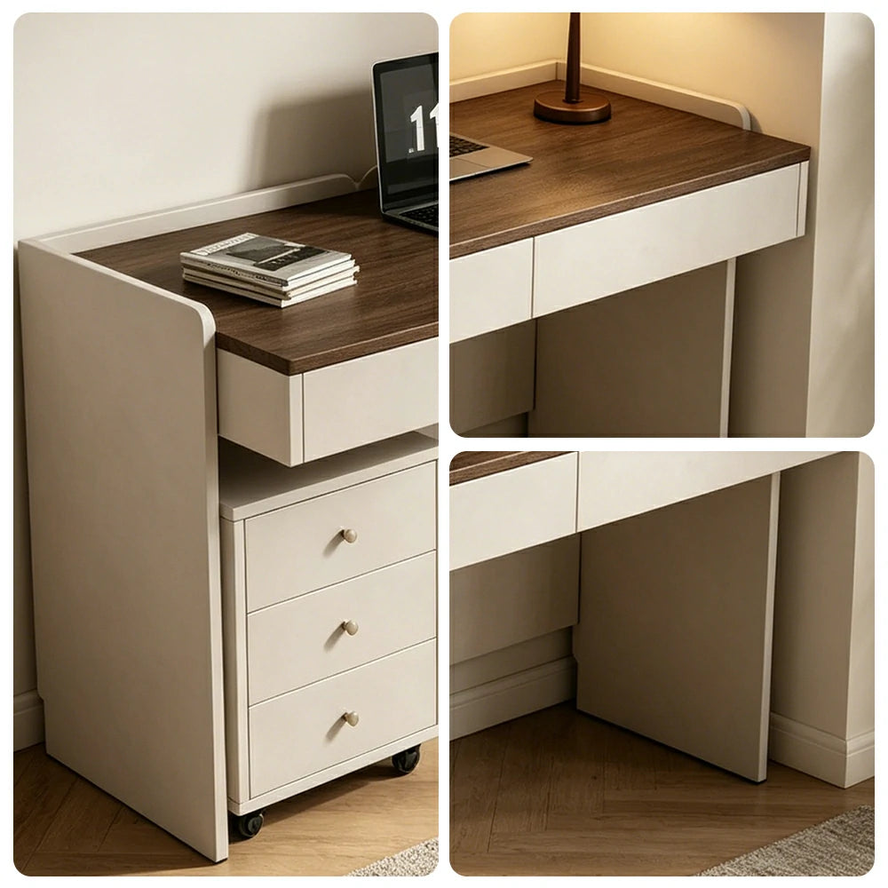 LIVARA 140cm Multi-Functional Solid Wood Desk with Drawer & Side Cabinet for Bedroom, Study Room & Home Office