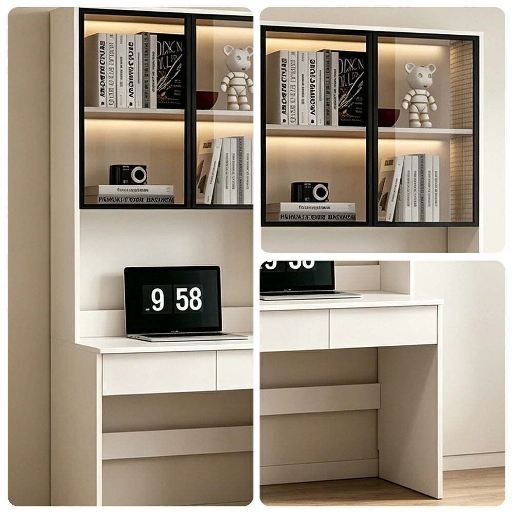 LIVARA Bookshelf Computer Desk 80cm Solid Wood with Dual Drawers for Bedroom, Study Room & Small Space Office - White