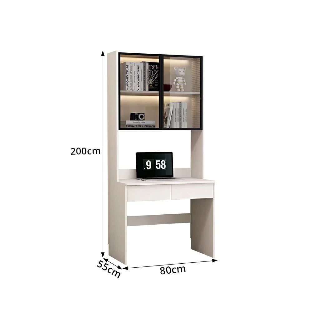 LIVARA Bookshelf Computer Desk 80cm Solid Wood with Dual Drawers for Bedroom, Study Room & Small Space Office - White