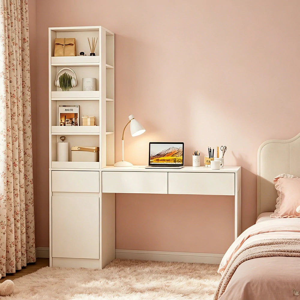 LIVARA Corner Desk Cabinet with Multi-Layer Storage & Left Side Cabinet for Bedroom, Study Room & Small Space Office