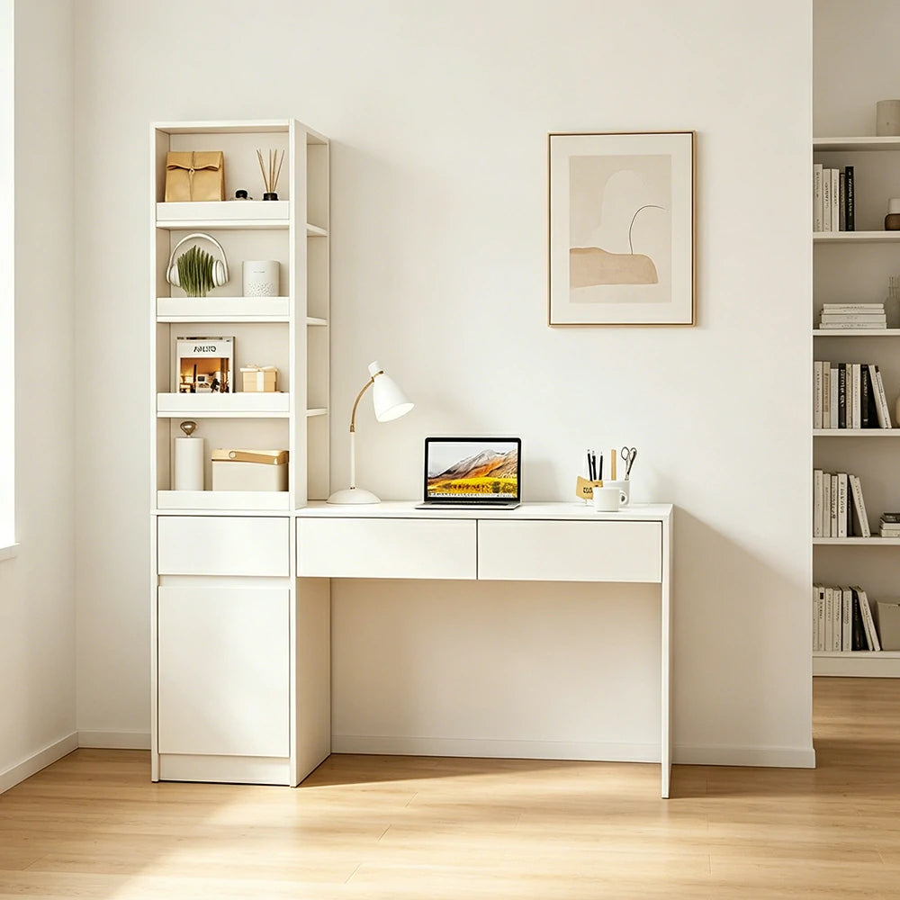 LIVARA Corner Desk Cabinet with Multi-Layer Storage & Left Side Cabinet for Bedroom, Study Room & Small Space Office