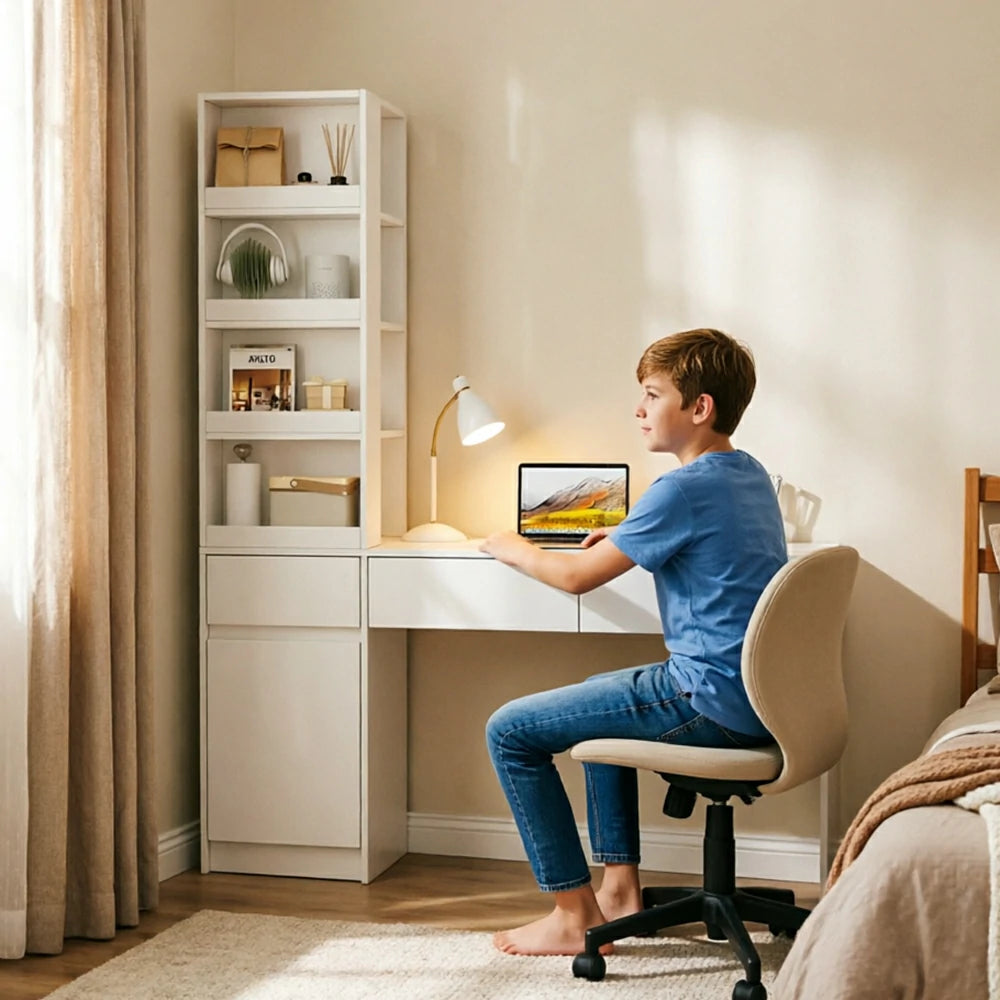 LIVARA Corner Desk Cabinet with Multi-Layer Storage & Left Side Cabinet for Bedroom, Study Room & Small Space Office