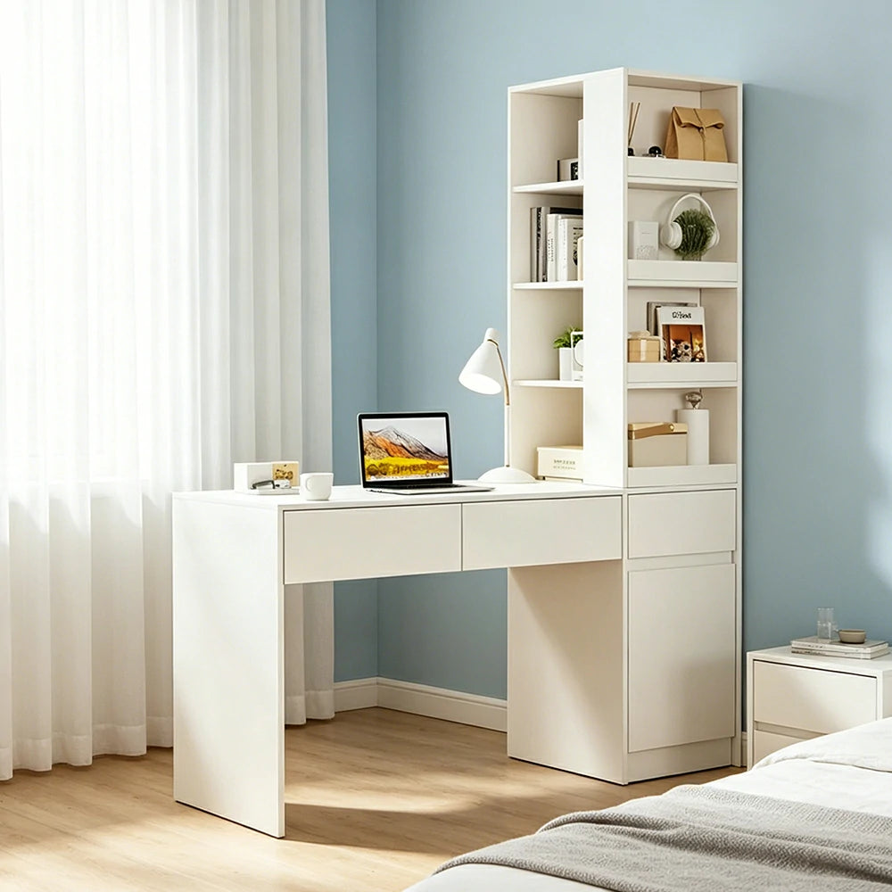 LIVARA Corner Desk Cabinet with Multi-Layer Storage & Right Side Cabinet for Bedroom, Study Room & Small Space Office