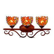 LIVARA European Vintage Sunflower Pattern 3-Light Wall Light Stained Glass Handcrafted Iron Frame 63cm Living Room Bedroom Dining