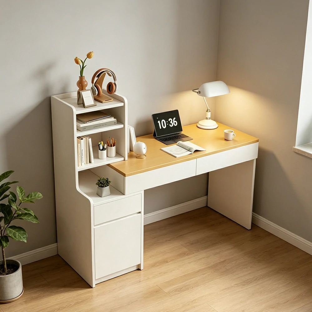 LIVARA Extendable Desk for Bedroom, Study Room & Small Space Home Office - White&Wood