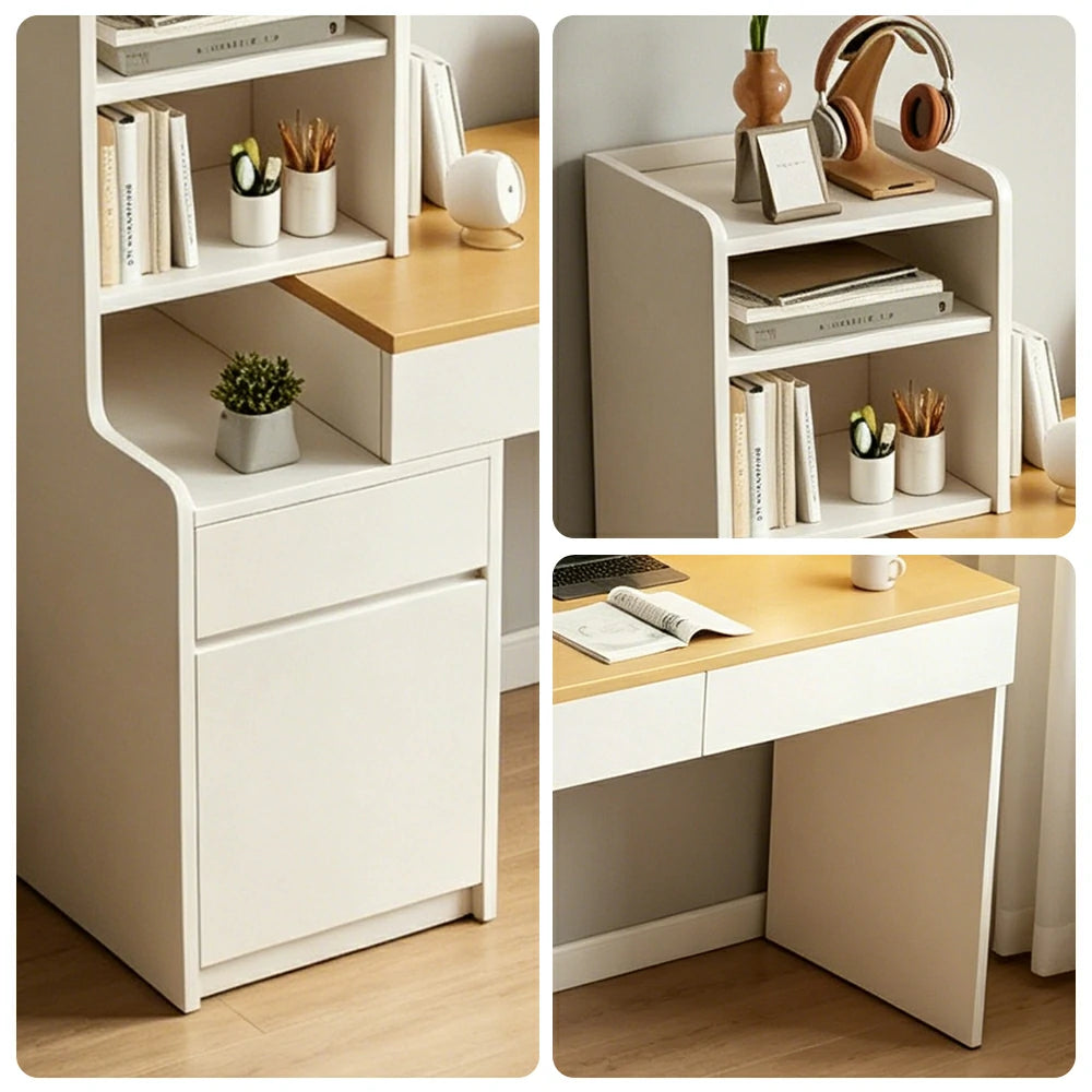 LIVARA Extendable Desk for Bedroom, Study Room & Small Space Home Office - White&Wood