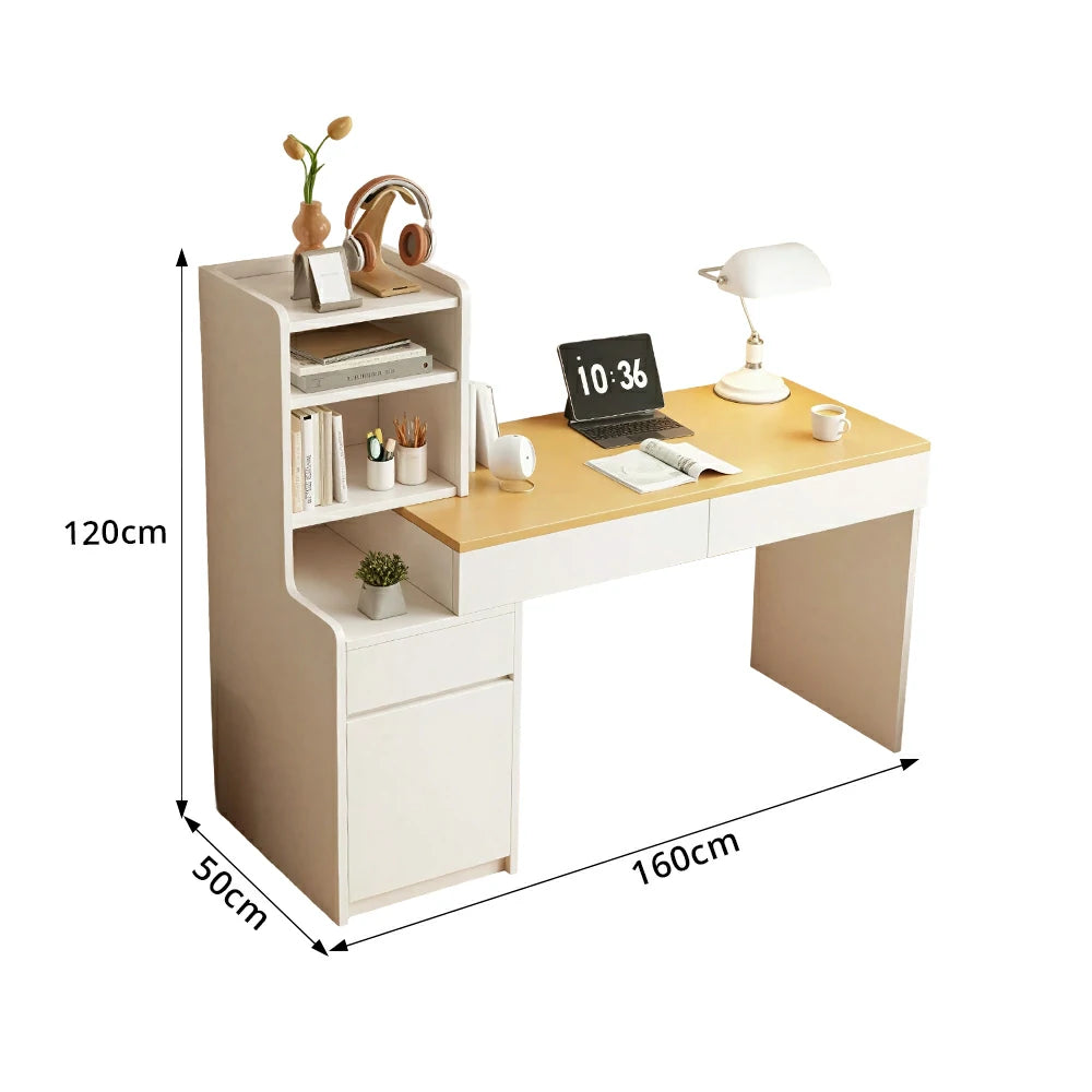 LIVARA Extendable Desk for Bedroom, Study Room & Small Space Home Office - White&Wood