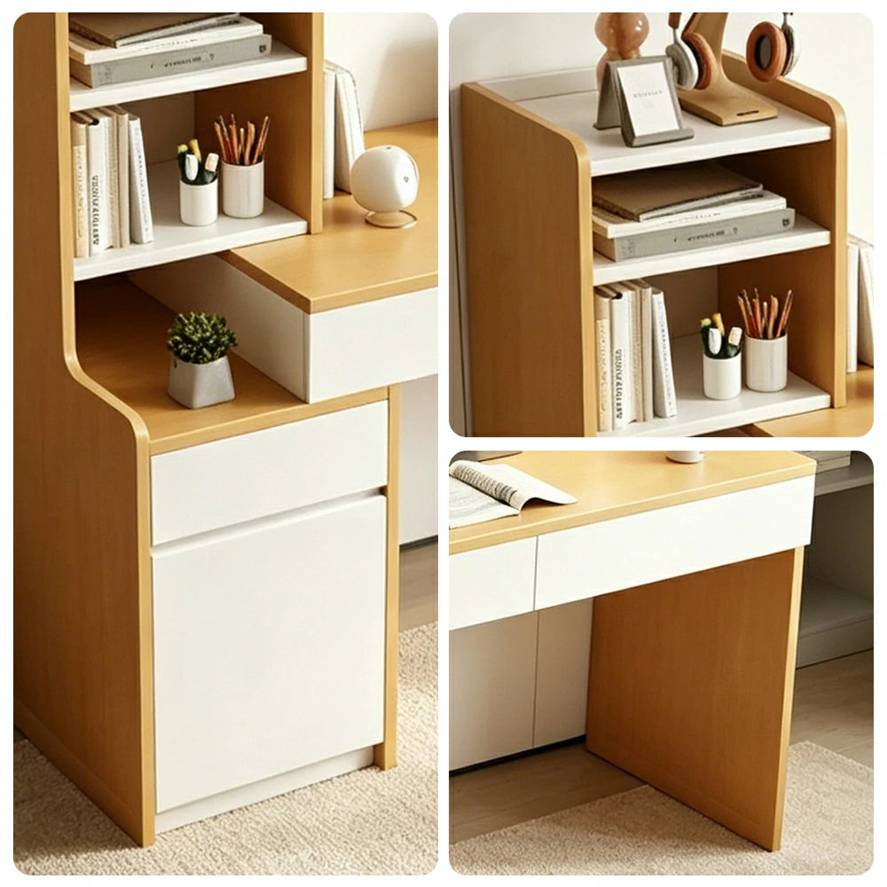 LIVARA Integrated Desk Cabinet for Home Study, Office & Bedroom Storage - White&Wood