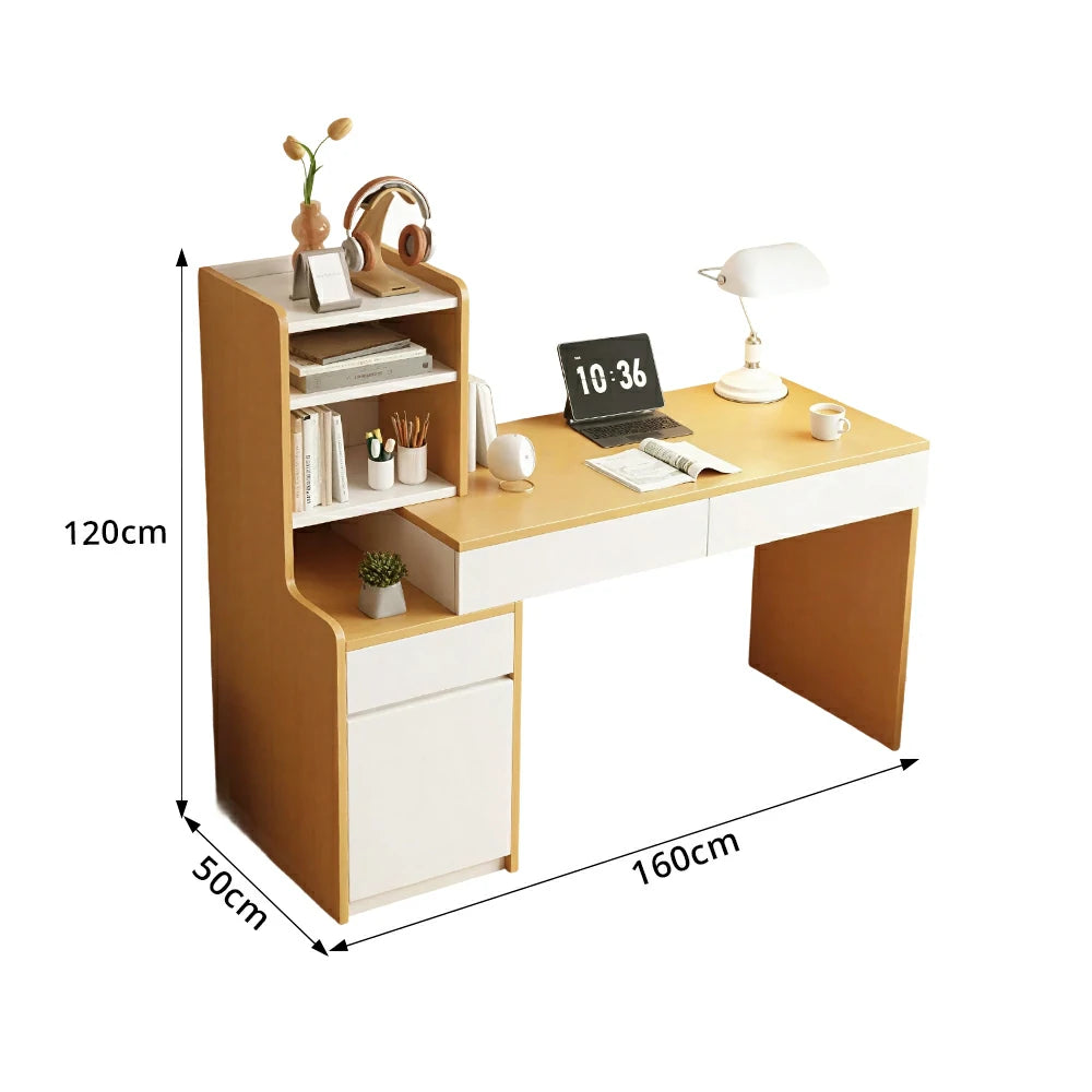 LIVARA Integrated Desk Cabinet for Home Study, Office & Bedroom Storage - White&Wood