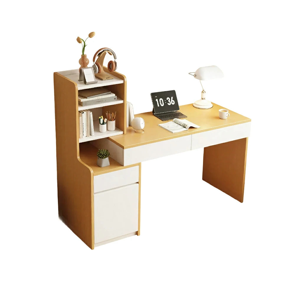 LIVARA Integrated Desk Cabinet for Home Study, Office & Bedroom Storage - White&Wood