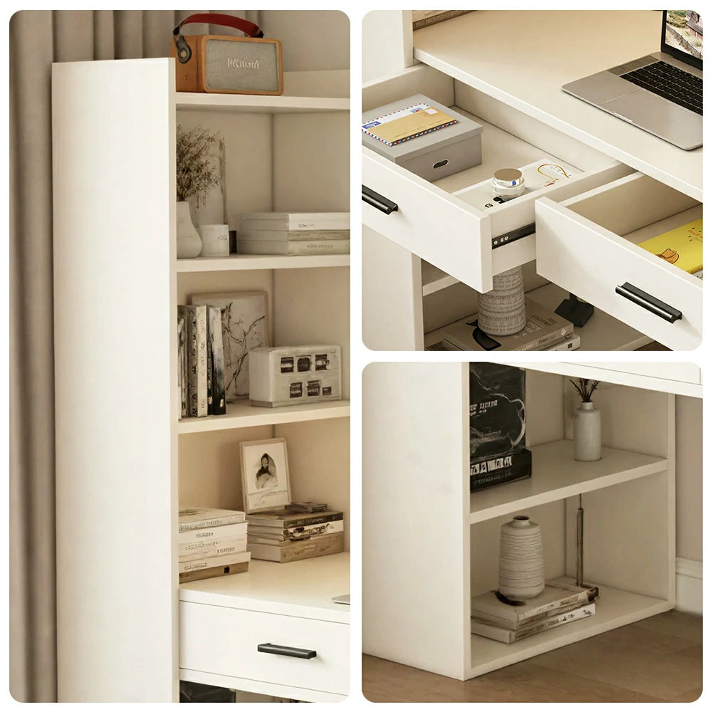LIVARA Study Desk with Bookshelf & 2 Drawers 120x50x170cm for Home Office - White