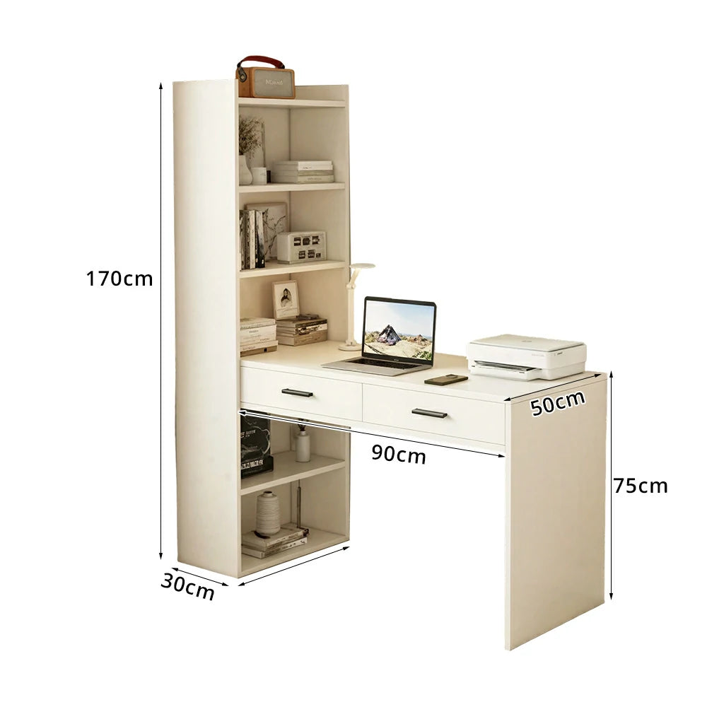 LIVARA Study Desk with Bookshelf & 2 Drawers 120x50x170cm for Home Office - White