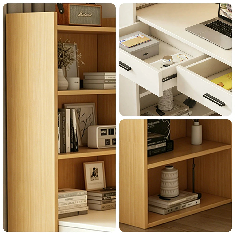 LIVARA Study Desk with Bookshelf & 2 Drawers 120x50x170cm for Home Office - White&Wood