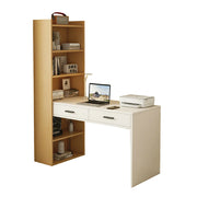 LIVARA Study Desk with Bookshelf & 2 Drawers 120x50x170cm for Home Office - White&Wood