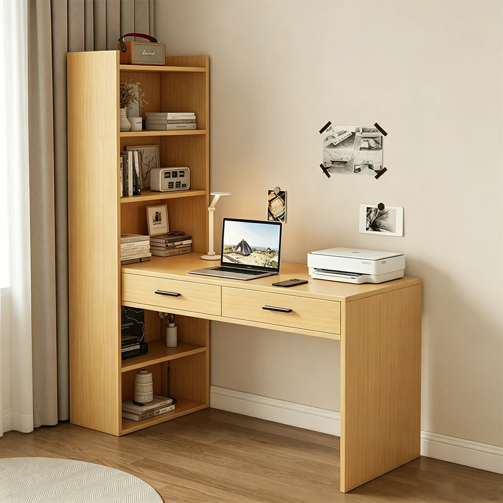 LIVARA Study Desk with Bookshelf & 2 Drawers 120x50x170cm for Home Office - Wood