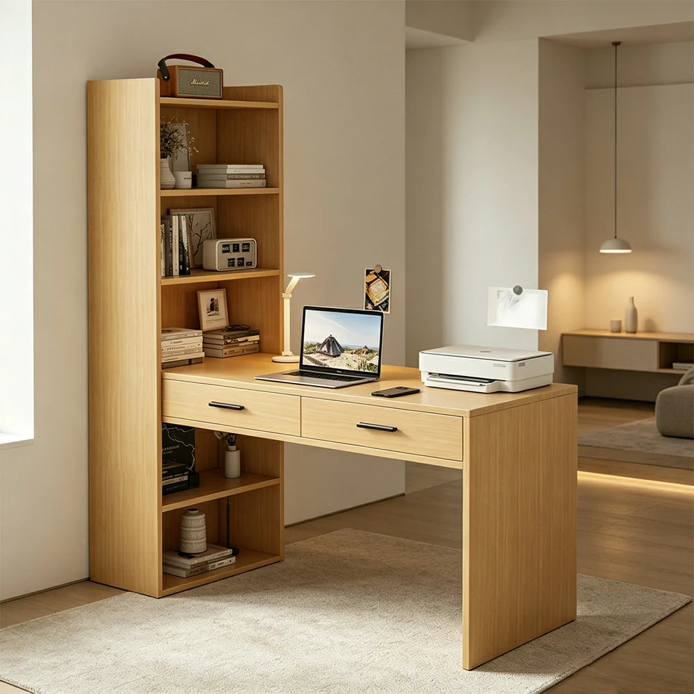 LIVARA Study Desk with Bookshelf & 2 Drawers 120x50x170cm for Home Office - Wood