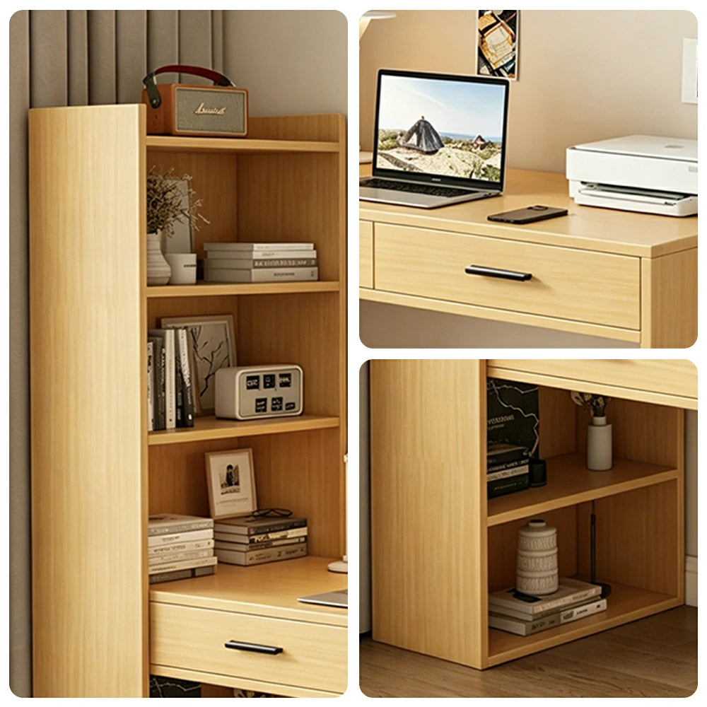 LIVARA Study Desk with Bookshelf & 2 Drawers 120x50x170cm for Home Office - Wood