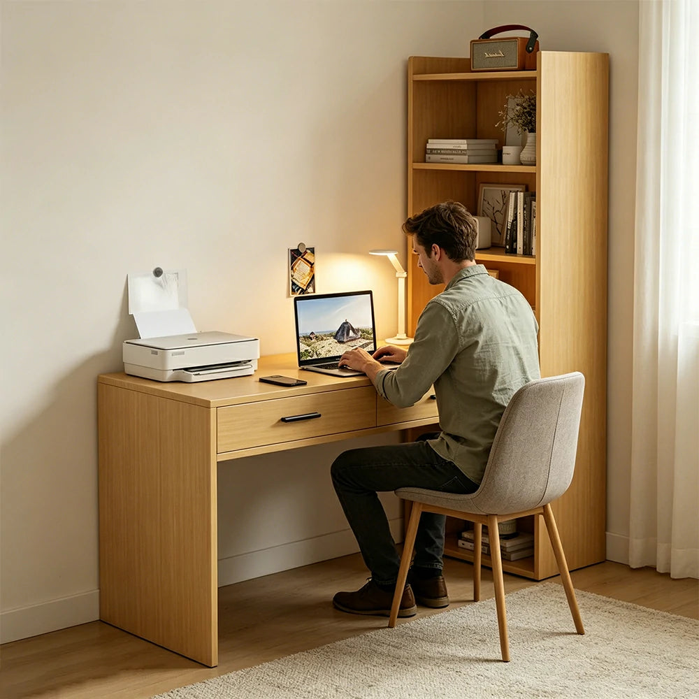 LIVARA Study Desk with Bookshelf & 2 Drawers 120x50x170cm for Home Office - Wood