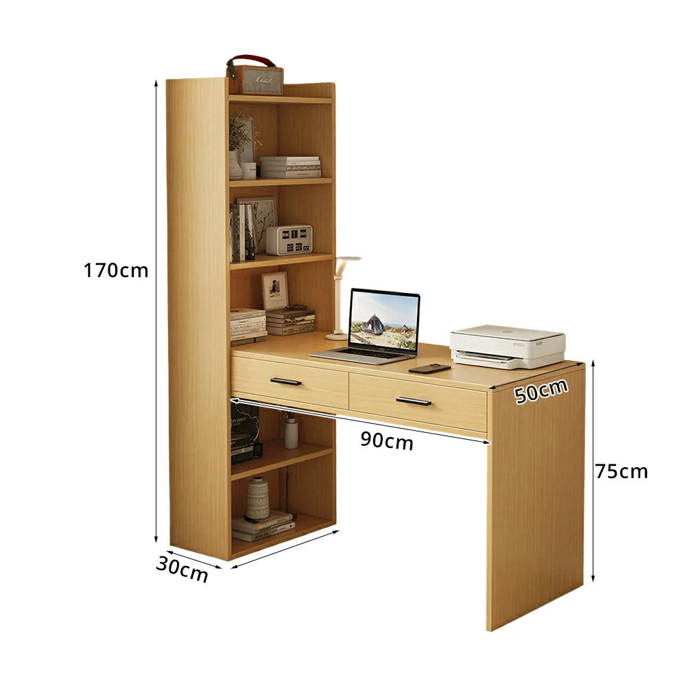 LIVARA Study Desk with Bookshelf & 2 Drawers 120x50x170cm for Home Office - Wood
