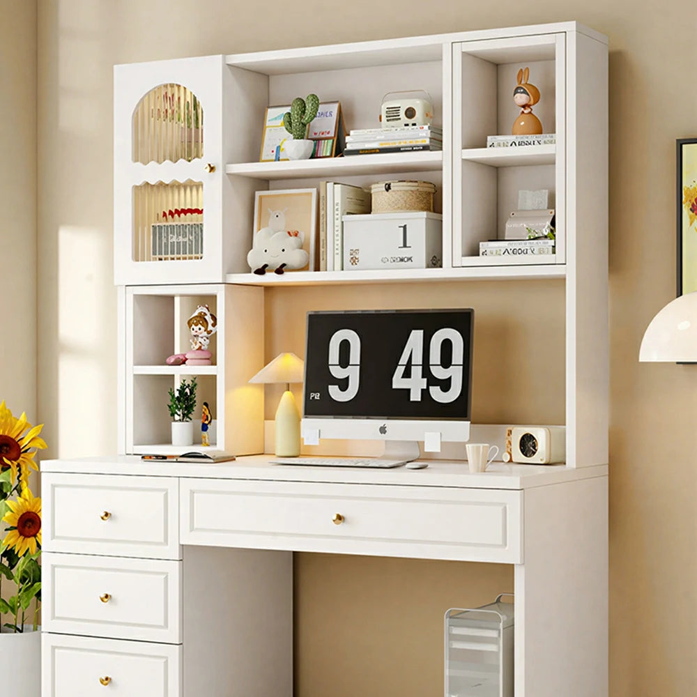 LIVARA Desk with Bookshelf Storage & Single Drawer for Bedroom Study Room - White
