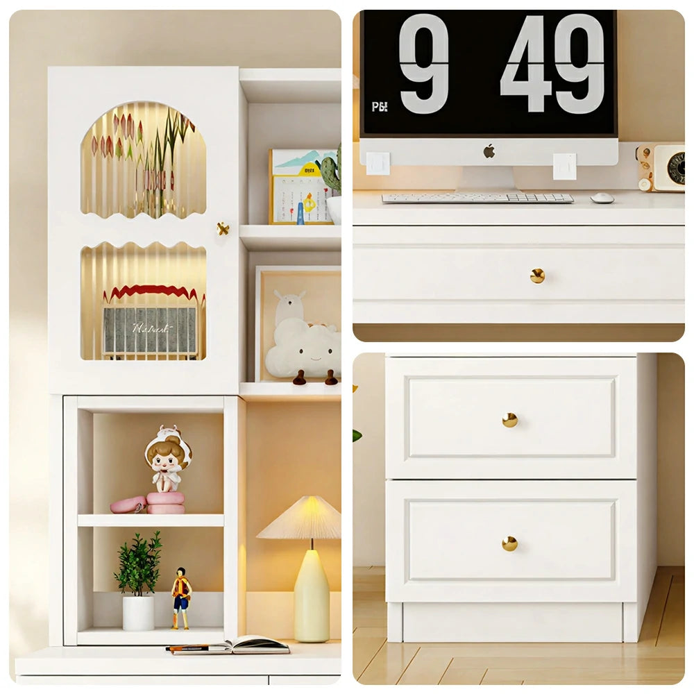 LIVARA Desk with Bookshelf Storage & Single Drawer for Bedroom Study Room - White
