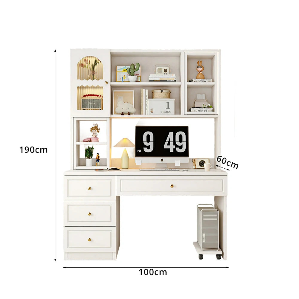 LIVARA Desk with Bookshelf Storage & Single Drawer for Bedroom Study Room - White