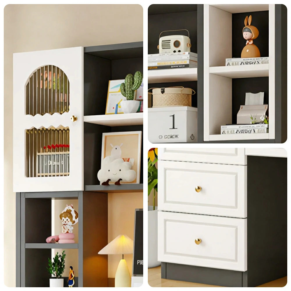 LIVARA Desk with Bookshelf Storage & Single Drawer for Bedroom Study Room - White&Black