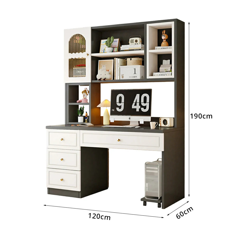 LIVARA Desk with Bookshelf Storage & Single Drawer for Bedroom Study Room - White&Black
