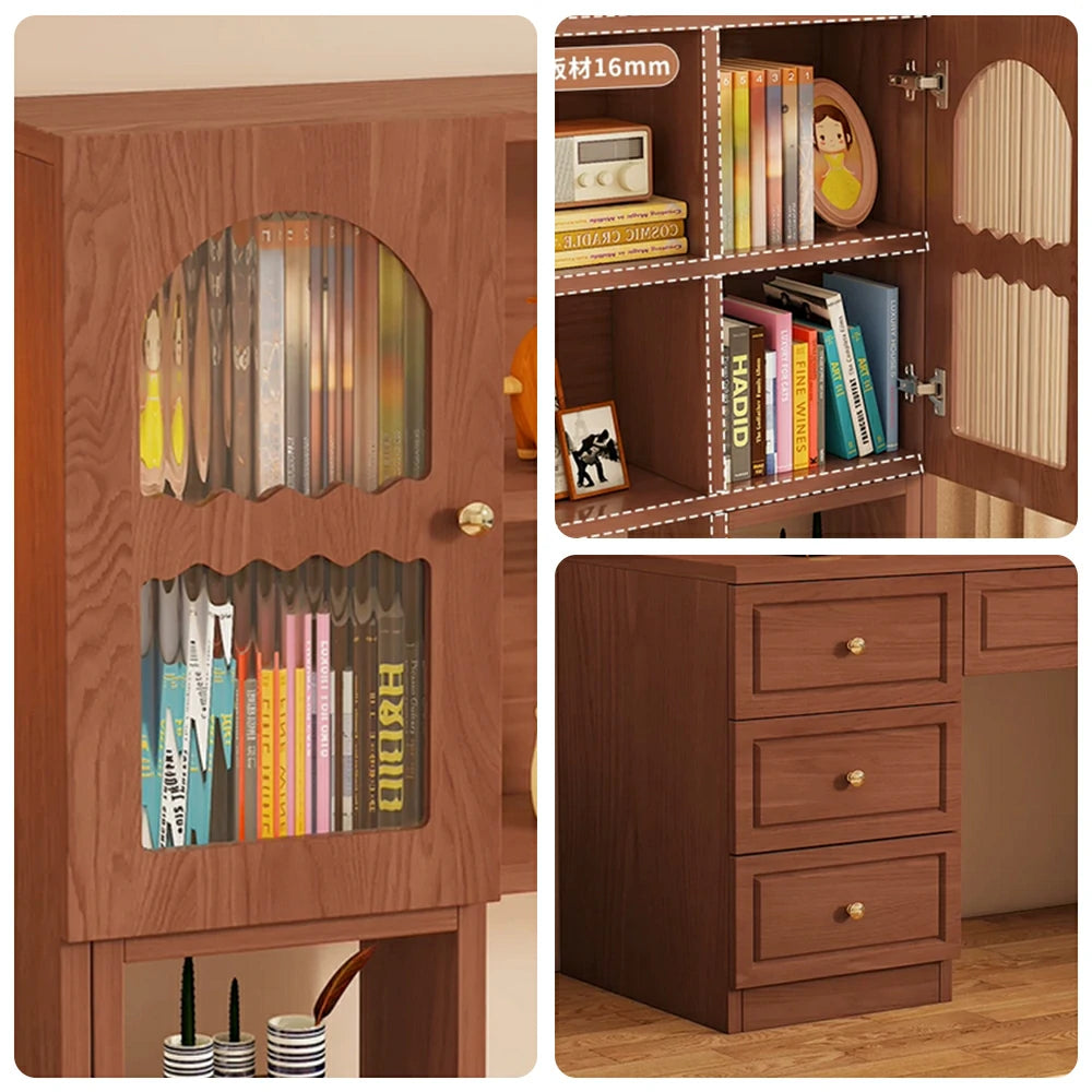 LIVARA Desk with Bookshelf Storage & Drawers for Bedroom Study Room - Walnut