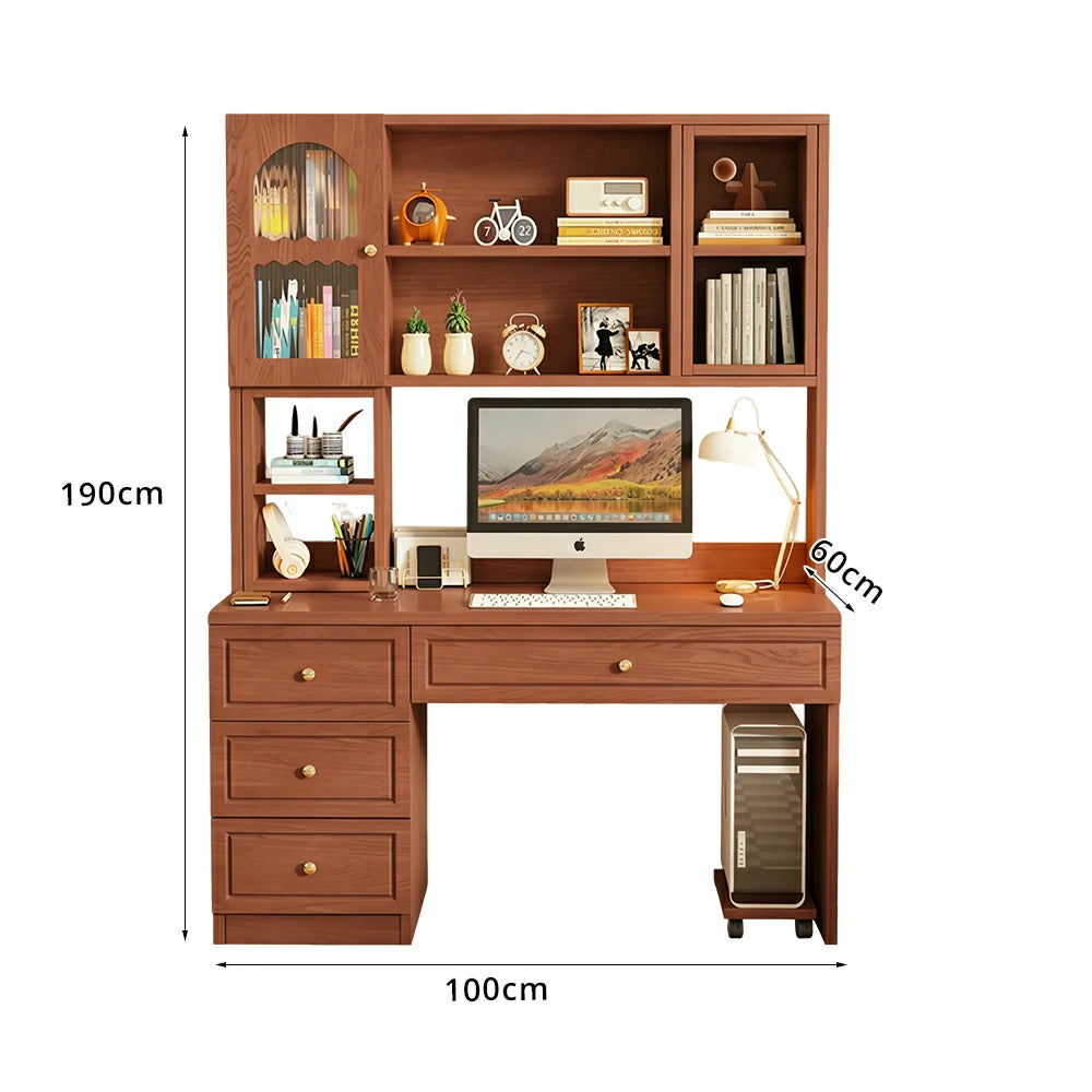 LIVARA Desk with Bookshelf Storage & Drawers for Bedroom Study Room - Walnut