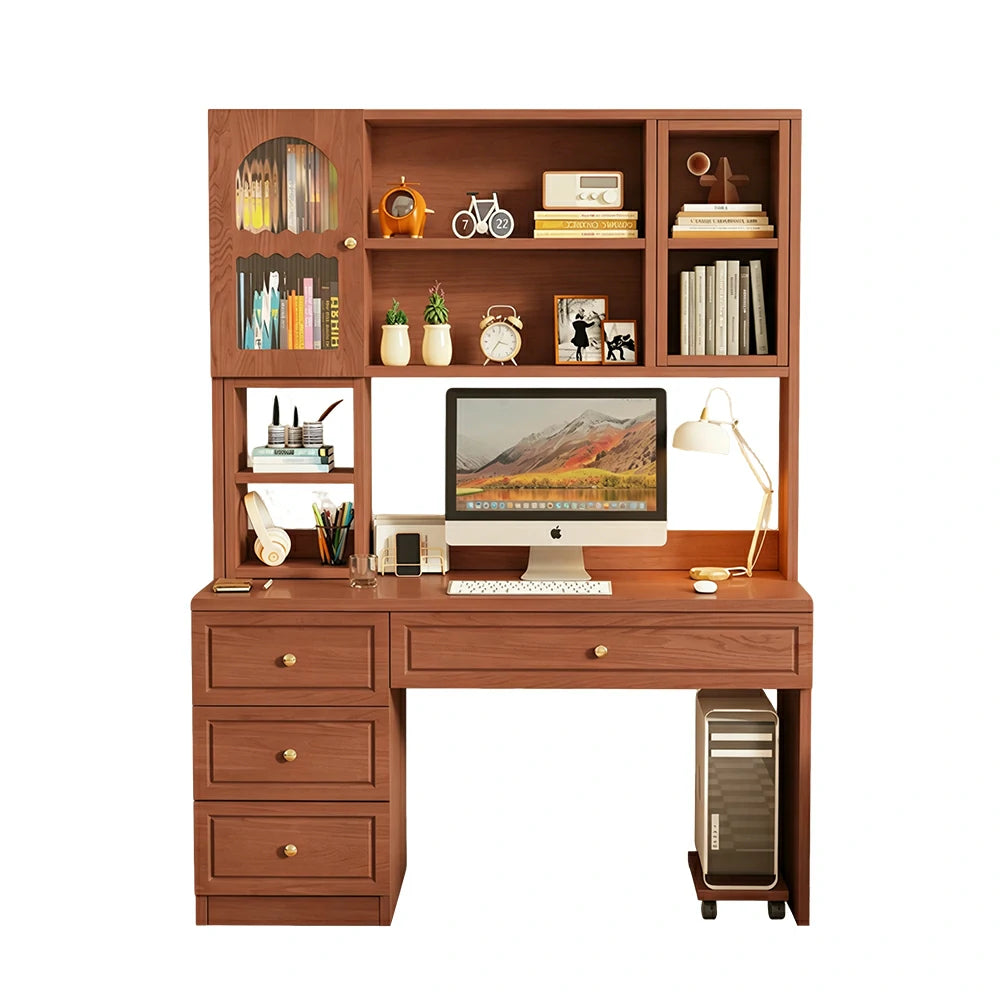 LIVARA Desk with Bookshelf Storage & Drawers for Bedroom Study Room - Walnut