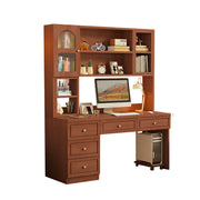 LIVARA Desk with Bookshelf Storage & Double Drawers for Bedroom Study Room - Walnut