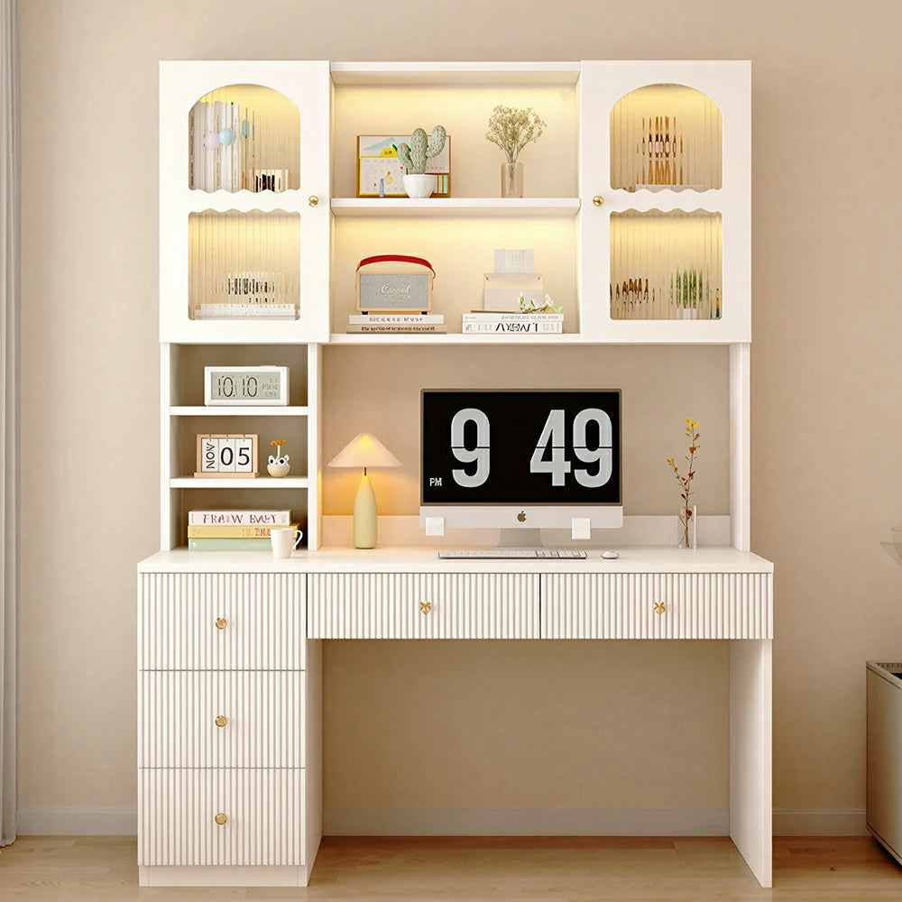 LIVARA Solid Wood Study Desk with Storage Shelf for Home Office Bedroom - Natural Wood
