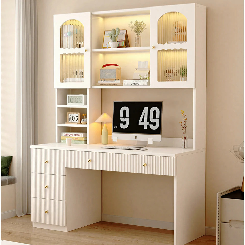 LIVARA Solid Wood Study Desk with Storage Shelf for Home Office Bedroom - Natural Wood