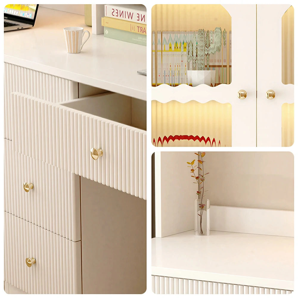 LIVARA Solid Wood Study Desk with Storage Shelf for Home Office Bedroom - Natural Wood