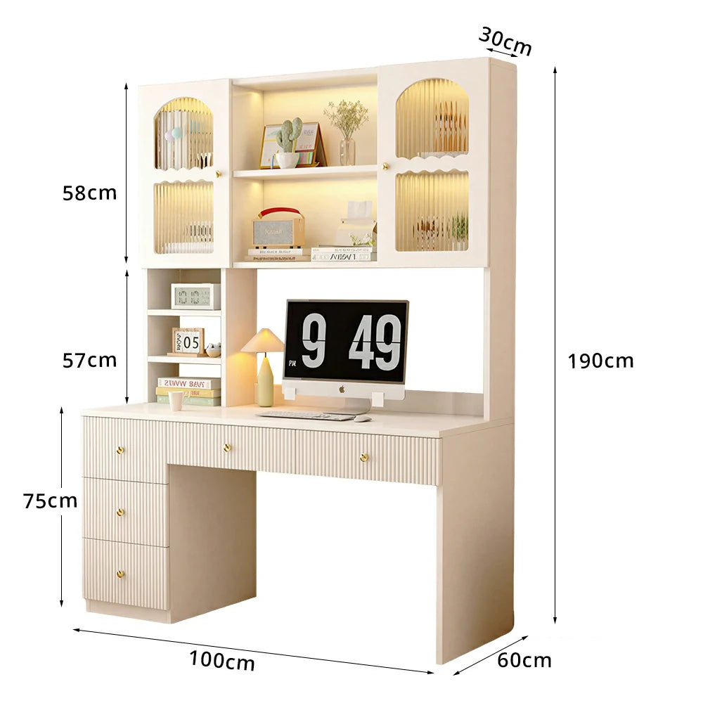 LIVARA Solid Wood Study Desk with Storage Shelf for Home Office Bedroom - Natural Wood
