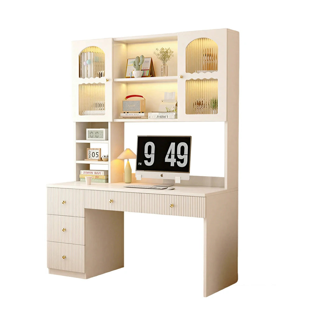 LIVARA Solid Wood Study Desk with Storage Shelf for Home Office Bedroom - Natural Wood