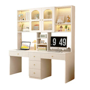 LIVARA Solid Wood Desk with Bookshelf Display Cabinet & Drawers for Study Room - Cream White