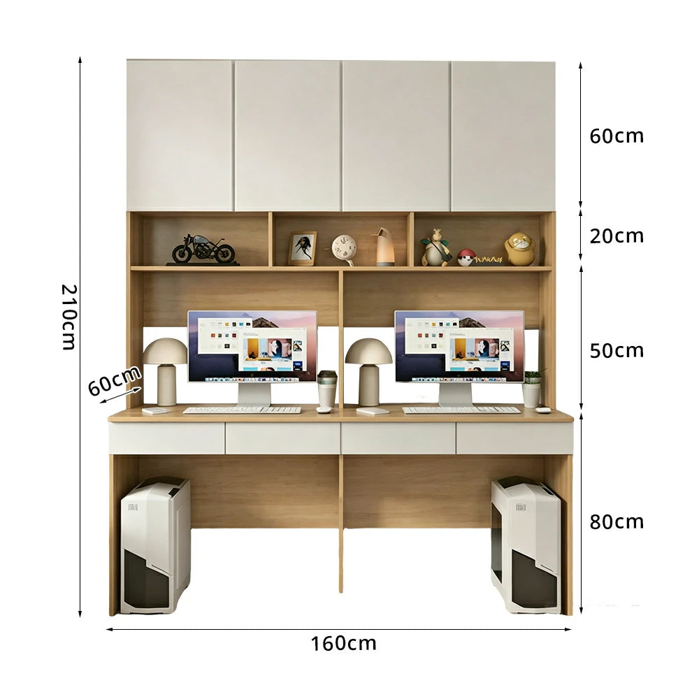 LUXORA D Style Desk with Right Bookshelf Storage Cabinet & Drawers for Home Office - Oak White