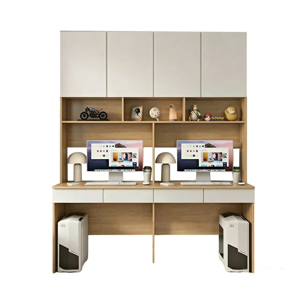 LUXORA D Style Desk with Right Bookshelf Storage Cabinet & Drawers for Home Office - Oak White