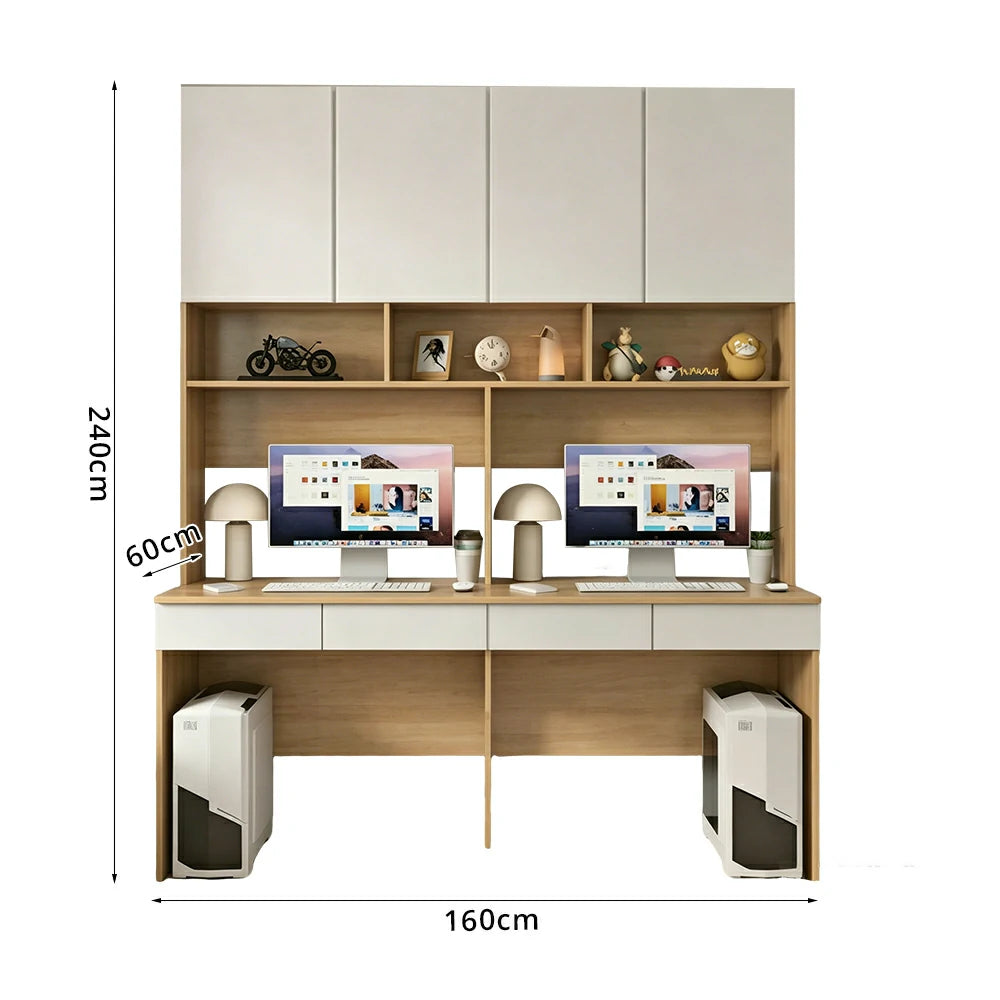 LUXORA D Style Desk with Right Bookshelf Storage Cabinet & Drawers for Home Office - Oak White