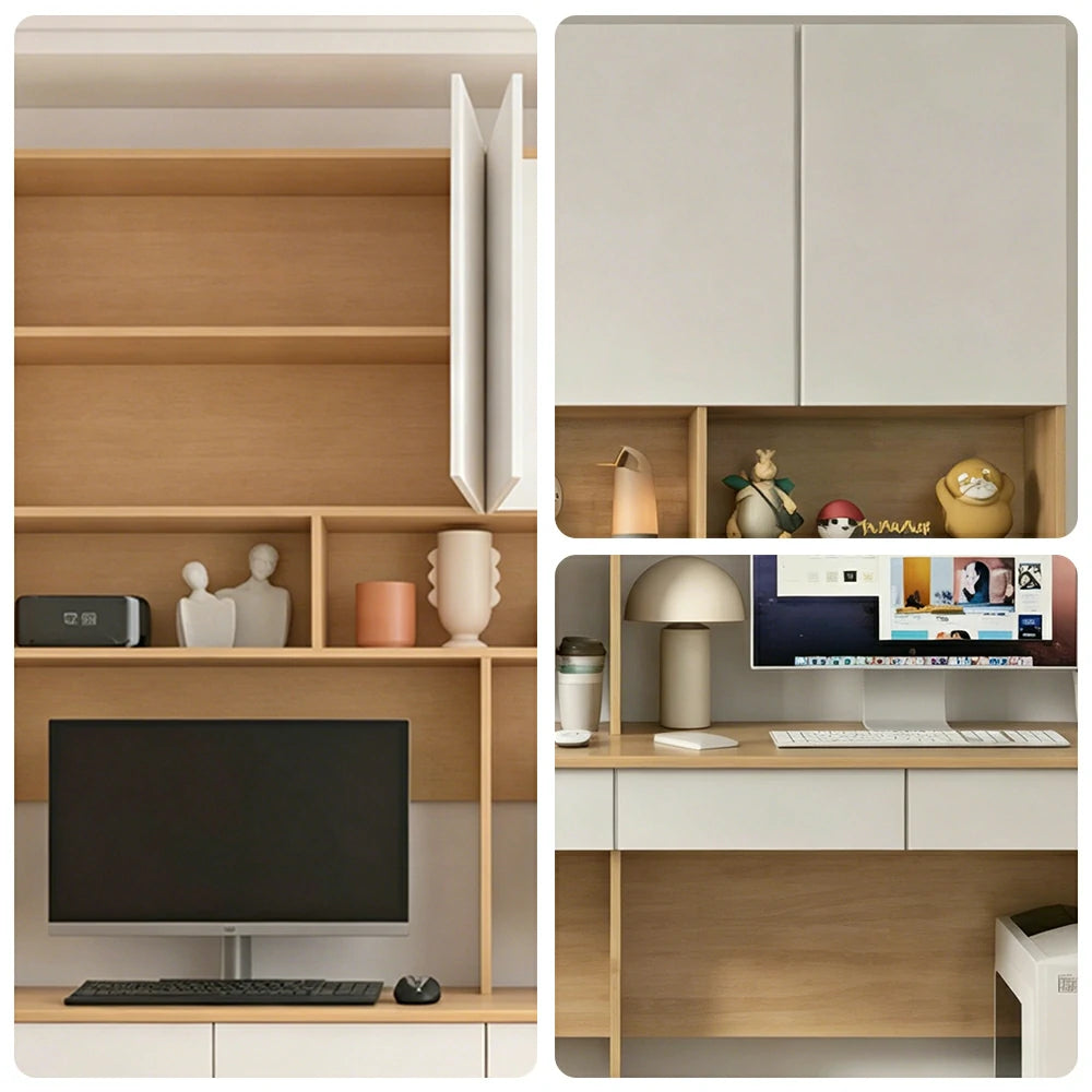 LUXORA F Style Desk with Right Bookshelf Storage Cabinet & Drawers for Home Office - Oak White