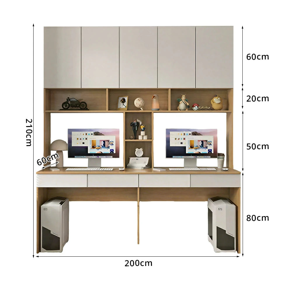 LUXORA F Style Desk with Right Bookshelf Storage Cabinet & Drawers for Home Office - Oak White