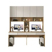 LUXORA F Style Desk with Right Bookshelf Storage Cabinet & Drawers for Home Office - Oak White