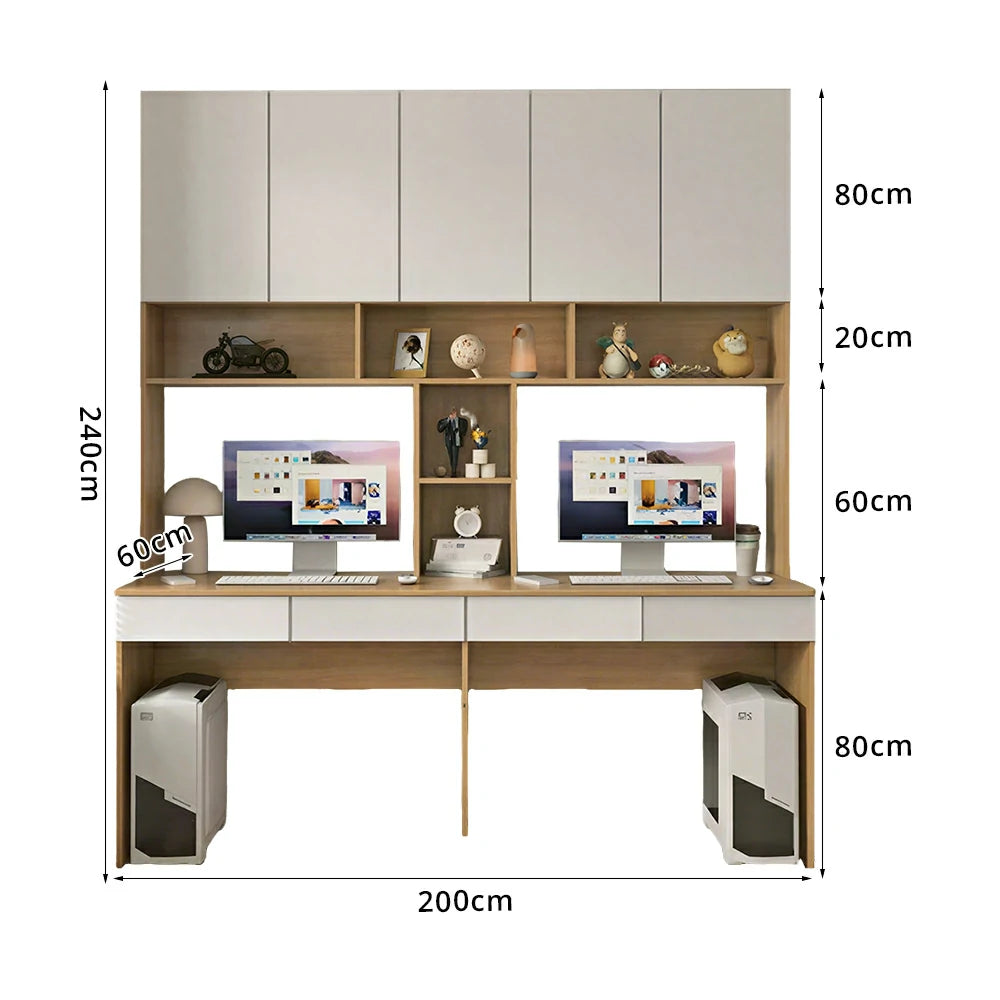 LUXORA F Style Desk with Right Bookshelf Storage Cabinet & Drawers for Home Office - Oak White