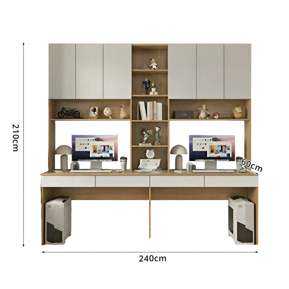 LUXORA I Style Desk with Right Bookshelf Storage Cabinet & Drawers for Home Office - Oak White