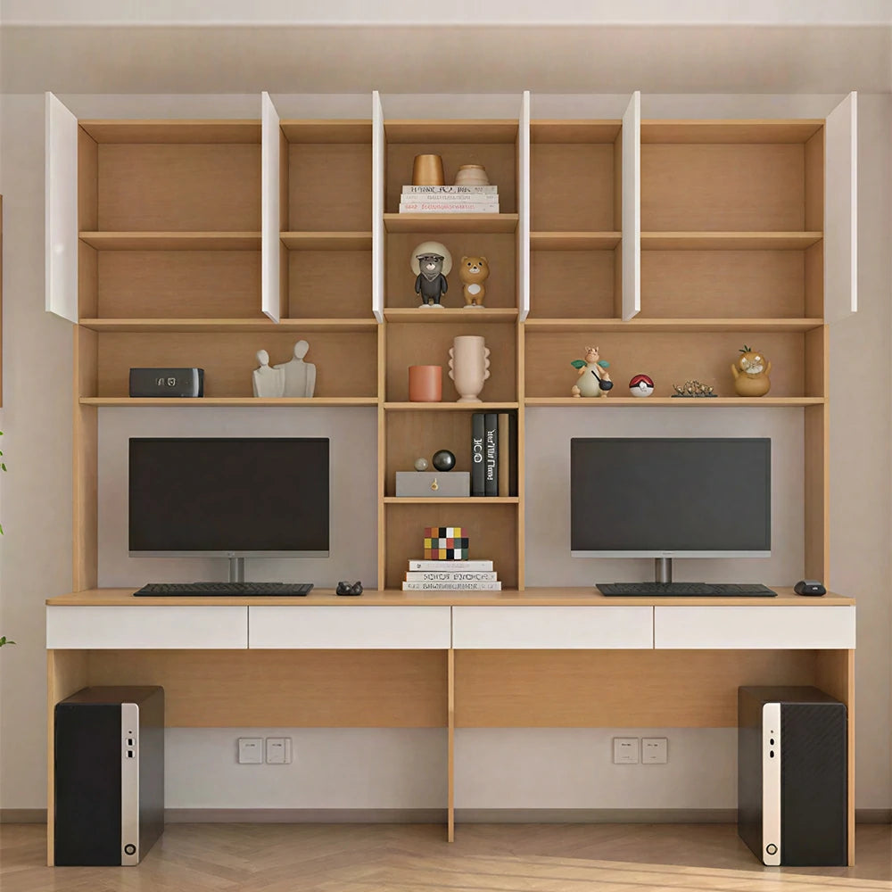 LUXORA I Style Desk with Right Bookshelf Storage Cabinet & Drawers for Home Office - Oak White
