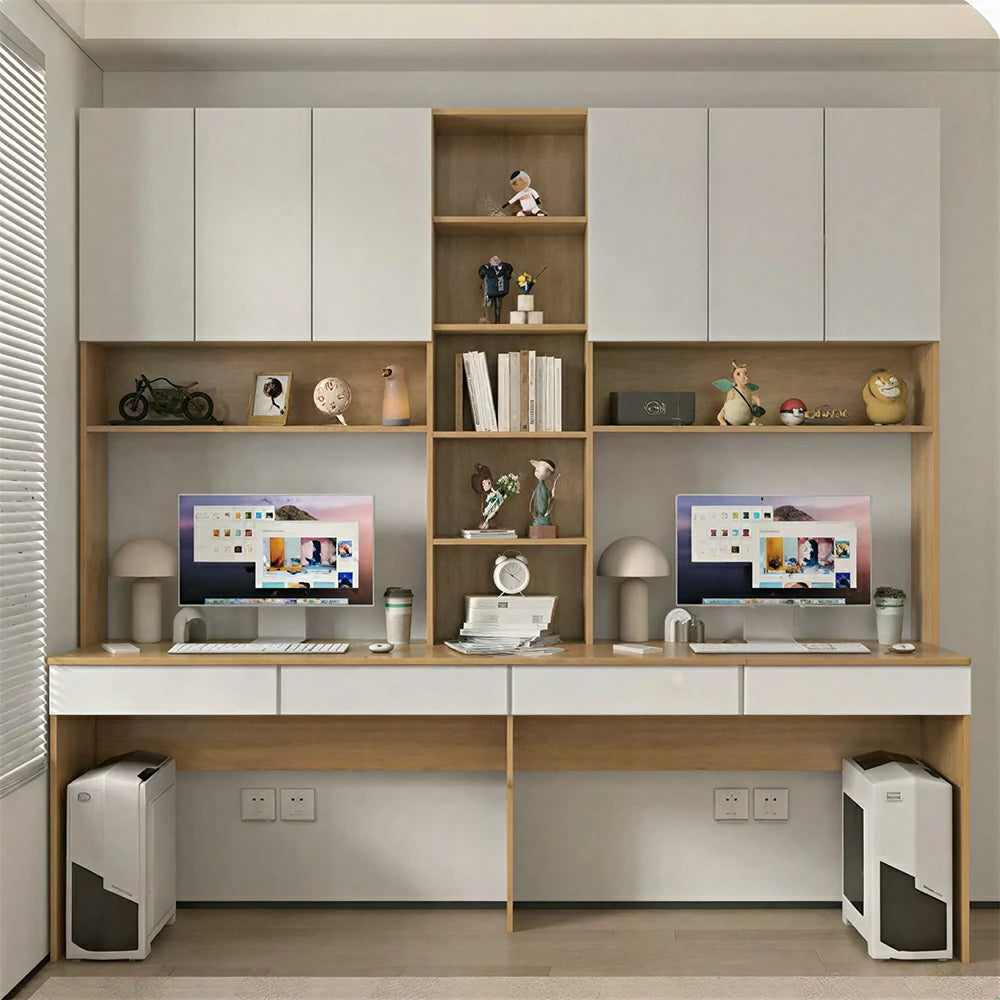 LUXORA I Style Desk with Right Bookshelf Storage Cabinet & Drawers for Home Office - Oak White